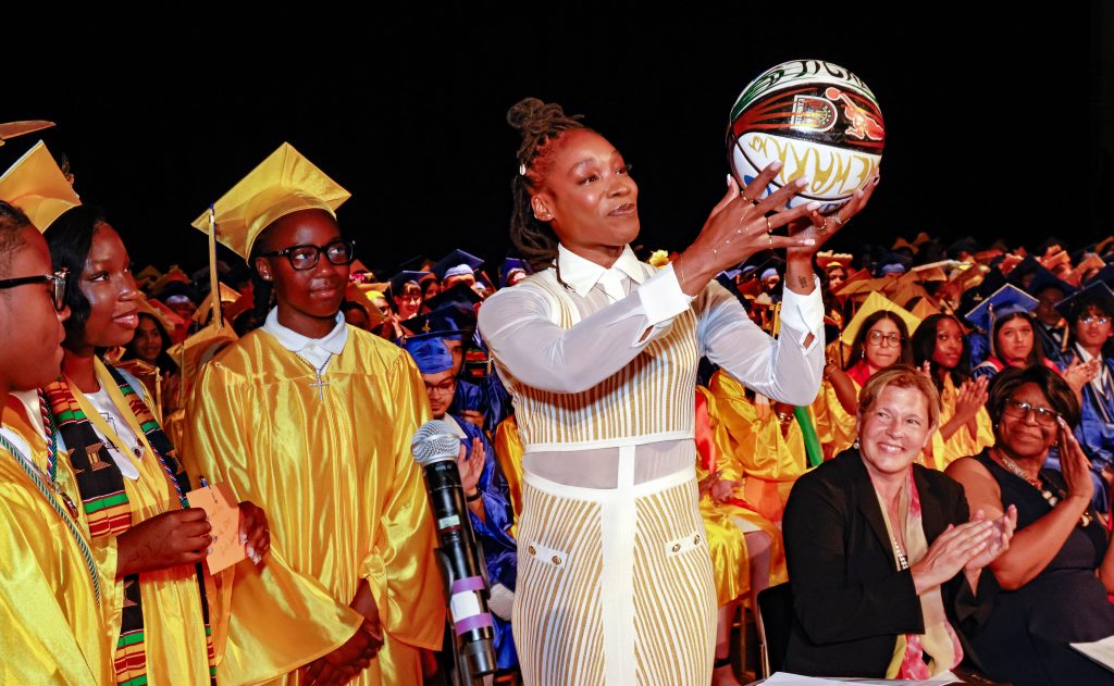 graduation ceremony with basketball in Summit NJ