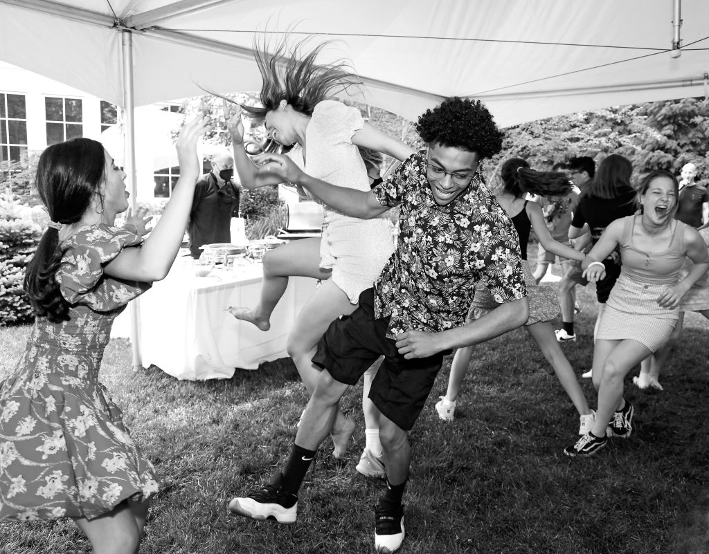 guests dancing at backyard event